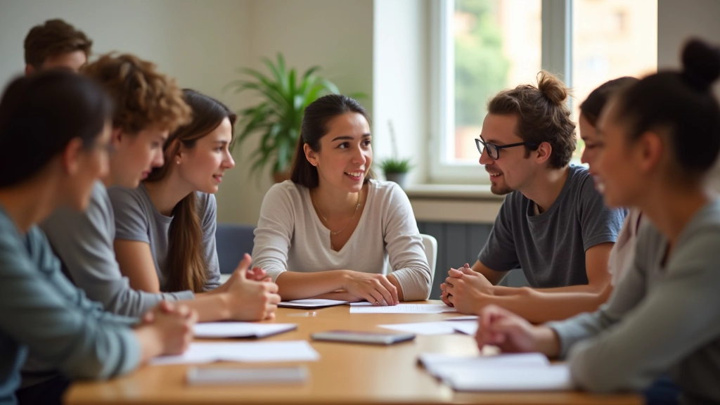 Sessão de aprendizagem em grupo com áudio e discussão